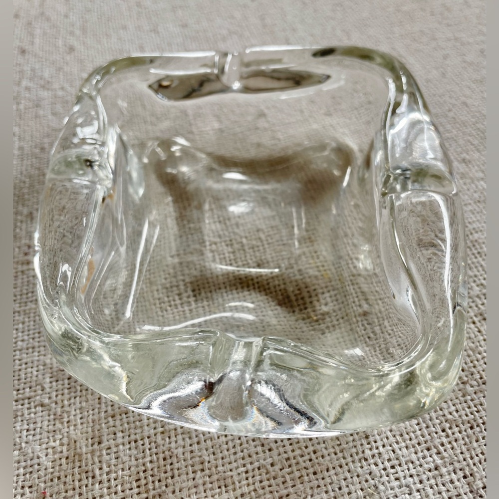 VINTAGE MCM MID CENTURY MODERN LIQUID SHAPE RETRO ART CLEAR GLASS ASH TRAY